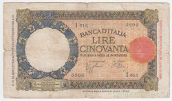 Банкнота. Италия. 50 лир 1940 год. Тип 54b.