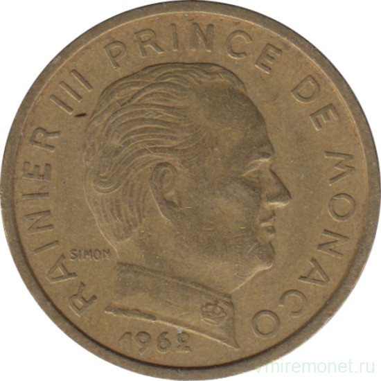 Монета. Монако. 10 сантимов 1962 год.