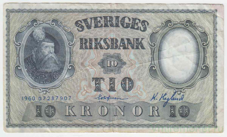 Банкнота. Швеция. 10 крон 1960 год. Тип 43h(6).