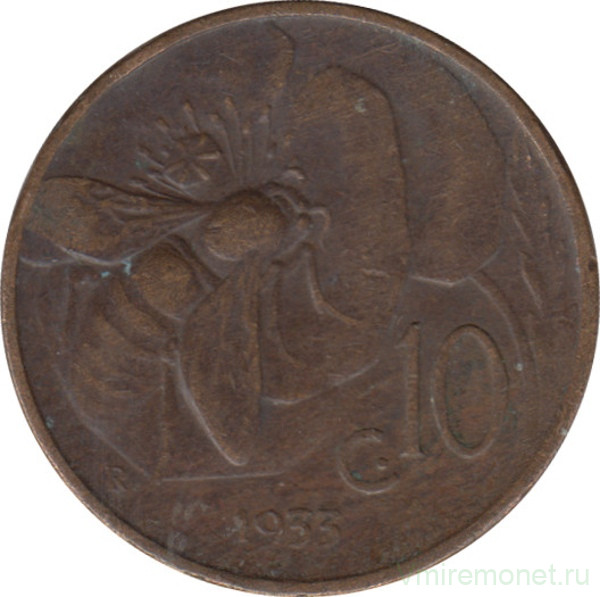 Монета. Италия. 10 чентезимо 1933 год.