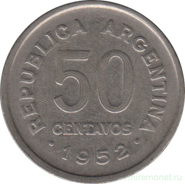 Монета. Аргентина. 50 сентаво 1952 год.