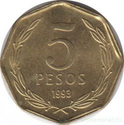 Монета. Чили. 5 песо 1993 год.