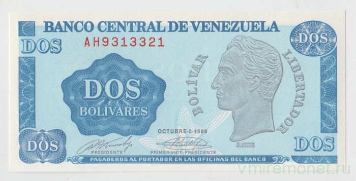 Банкнота. Венесуэла. 2 боливара 1989 год.