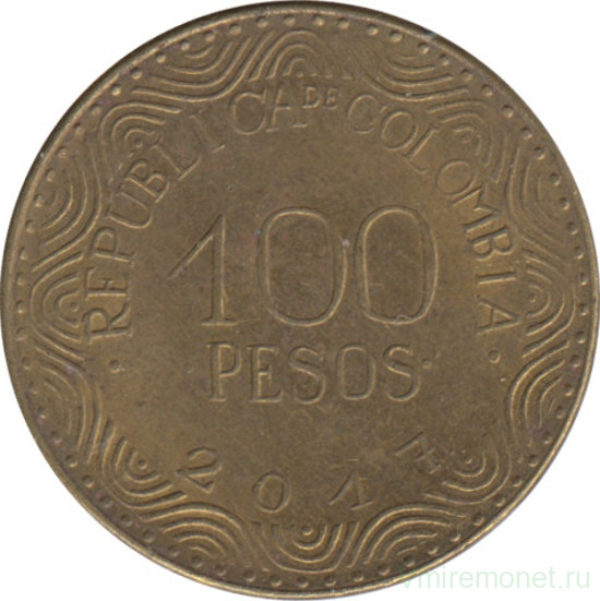 Монета. Колумбия. 100 песо 2017 год.