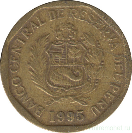 Монета. Перу. 10 сентимо 1995 год.