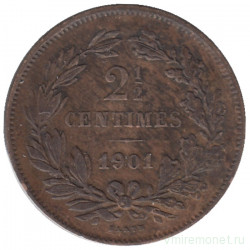 Монета. Люксембург. 2,5 сантима 1901 год. Надпись "BARTH" на реверсе.