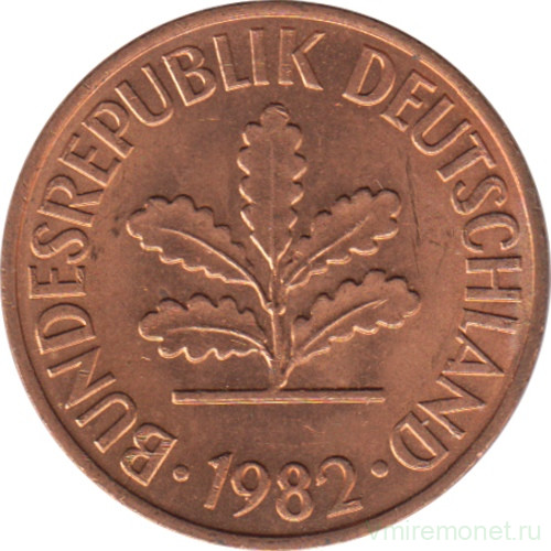 Монета. ФРГ. 2 пфеннига 1982 год. Монетный двор - Карлсруэ (G).