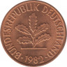 Монета. ФРГ. 2 пфеннига 1982 год. Монетный двор - Карлсруэ (G). ав.