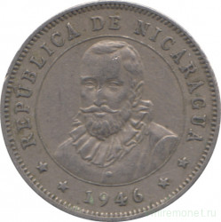 Монета. Никарагуа. 25 сентаво 1946 год.