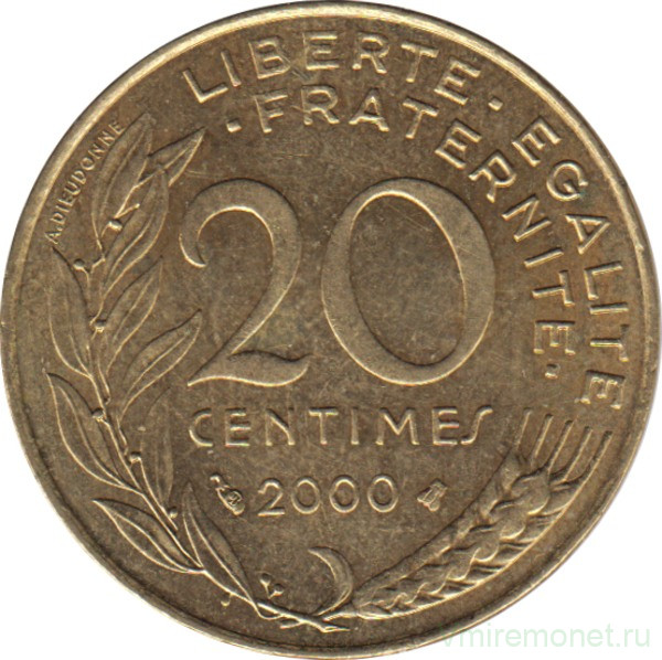 Монета. Франция. 20 сантимов 2000 год.