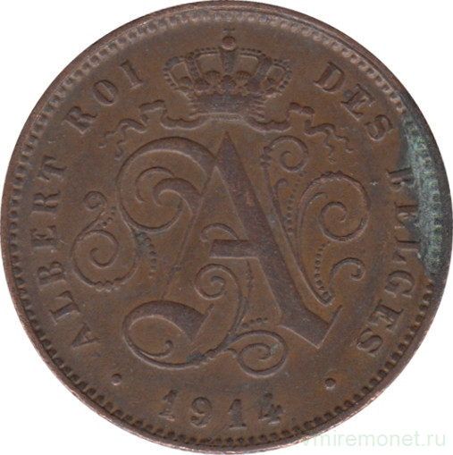 Монета. Бельгия. 2 сантима 1914 год. (des Belges).