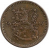 Аверс.Монета. Финляндия. 1 марка 1940 год. Медь.