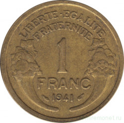 Монета. Франция. 1 франк 1941 год. Алюминиевая бронза.
