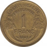  Монета. Франция. 1 франк 1941 год. Алюминиевая бронза. ав.