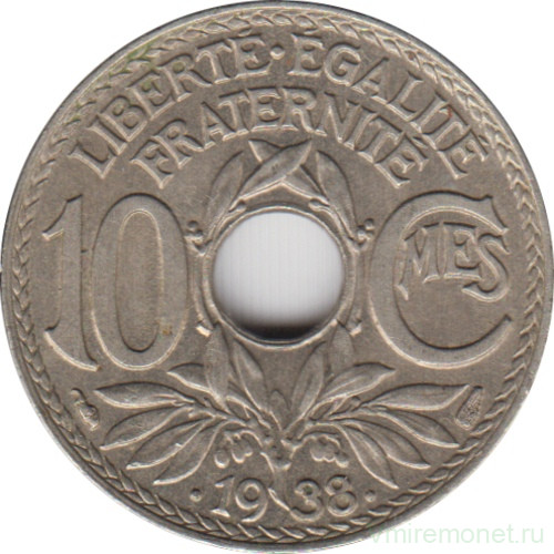 Монета. Франция. 10 сантимов 1938 год. Никелевая бронза. Аверс - ".1938.".