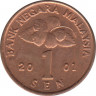Монета. Малайзия. 1 сен 2001 год. ав.
