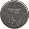 Монета. Нидерланды. 10 центов 1974 год. ав.