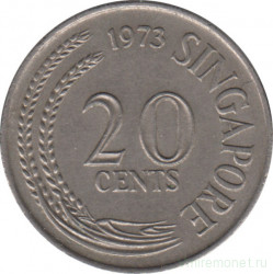 Монета. Сингапур. 20 центов 1973 год.