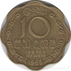 Монета. Цейлон (Шри-Ланка). 10 центов 1965 год.