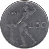 Монета. Италия. 50 лир 1963 год. ав.