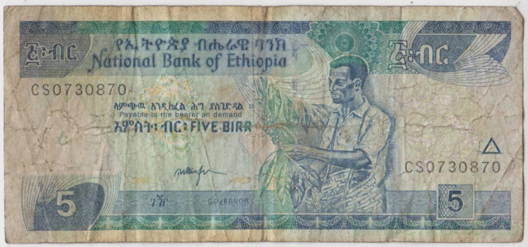 Банкнота. Эфиопия. 5 бырр 2015 год.