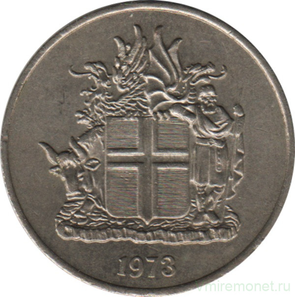 Монета. Исландия. 5 крон 1973 год.