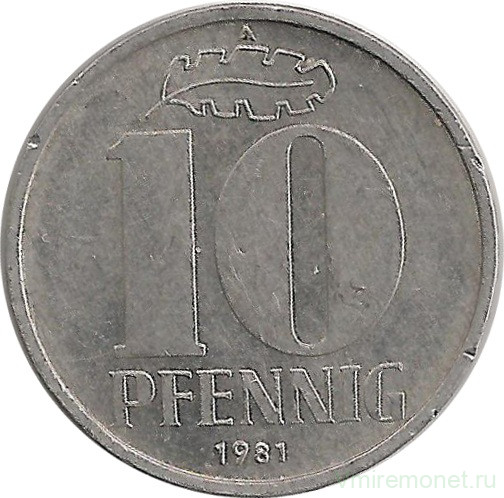 Монета. ГДР. 10 пфеннигов 1981 год.