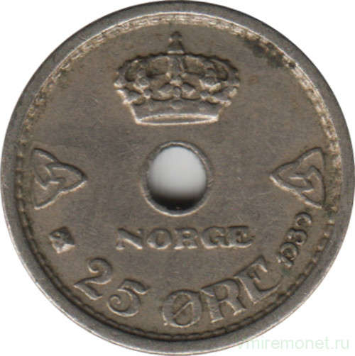 Монета. Норвегия. 25 эре 1939 год.