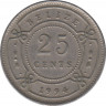 Монета. Белиз. 25 центов 1994 год. ав.