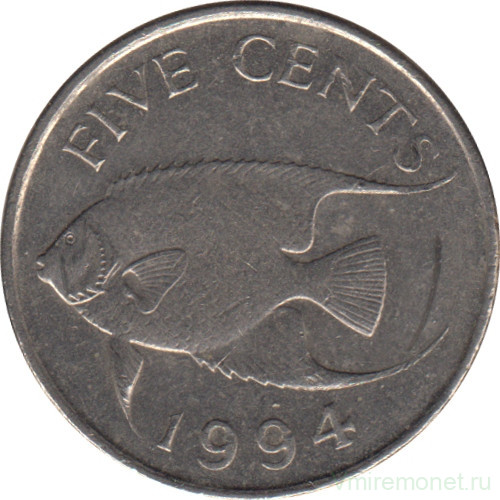 Монета. Бермудские острова. 5 центов 1994 год.