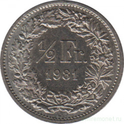 Монета. Швейцария. 1/2 франка 1981 год.