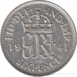 Монета. Великобритания. 6 пенсов 1941 год.