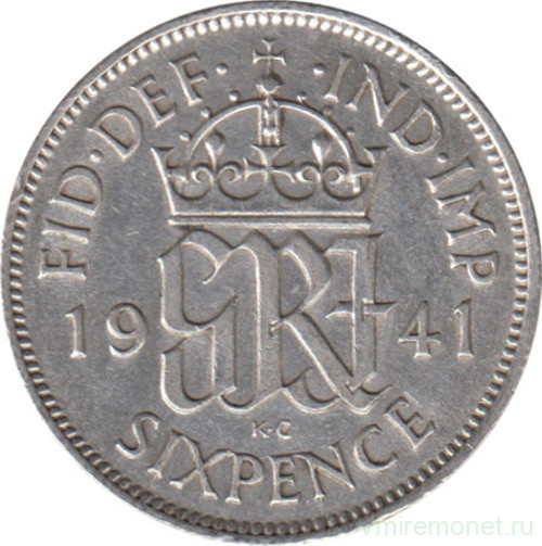 Монета. Великобритания. 6 пенсов 1941 год.