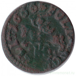 Монета. Польша. 1 солид 1666 год. Ян II Казимир. (Литва). С щитом.