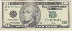 Банкнота. США. 10 долларов 1999 год. Серия BF. Тип 506.
