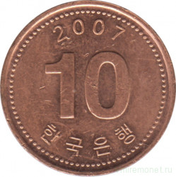 Монета. Южная Корея. 10 вон 2007 год.