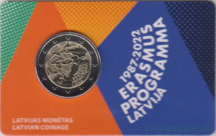 Монета. Латвия. 2 евро 2022 год. 35 лет программе Эразмус. Коинкарта.