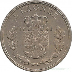 Монета. Дания. 5 крон 1966 год.