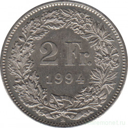 Монета. Швейцария. 2 франка 1994 год.