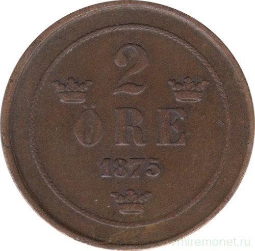 Монета. Швеция. 2 эре 1875 год.