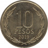 Монета. Чили. 10 песо 2019 год. ав.