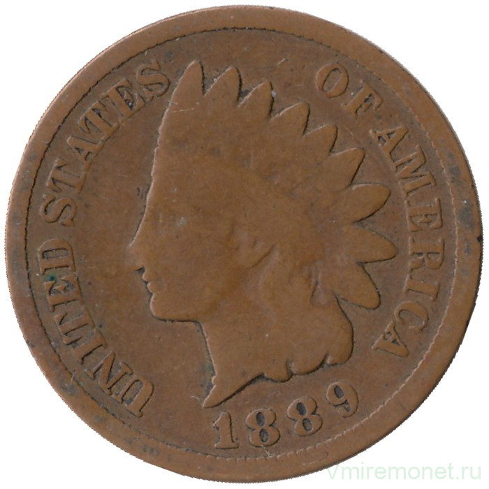 Монета. США. 1 цент 1889 год.
