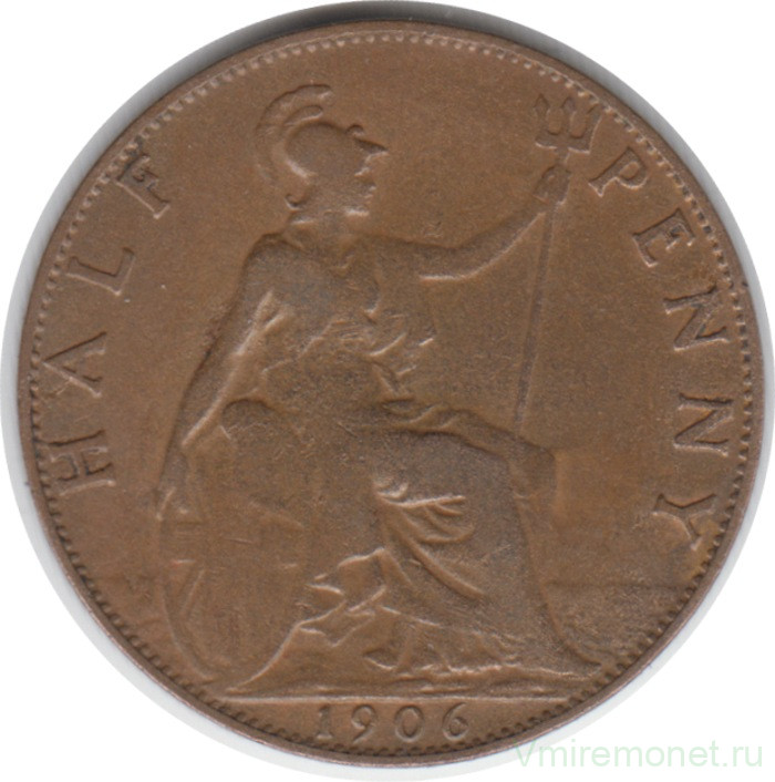 Монета. Великобритания. 1/2 пенни 1906 год.
