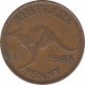 Монета. Австралия. 1 пенни 1944 год. (точка после "PENNY"). ав.