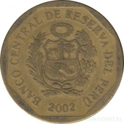 Монета. Перу. 10 сентимо 2002 год.