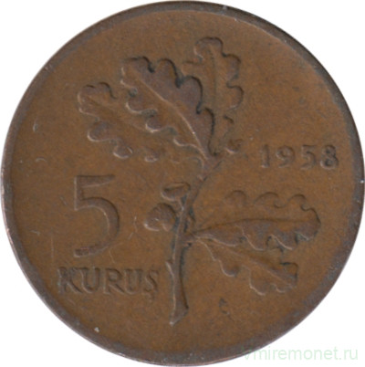 Монета. Турция. 5 курушей 1958 год.