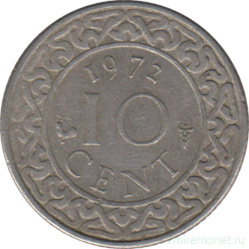 Монета. Суринам. 10 центов 1972 год.
