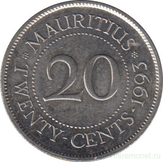 Монета. Маврикий. 20 центов 1993 год.