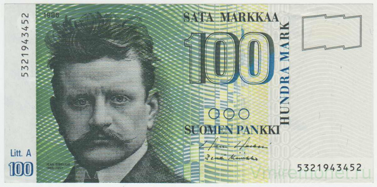Банкнота. Финляндия. 100 марок 1986 год. Тип 119 (9).