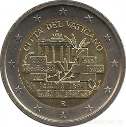 Монета. Ватикан. 2 евро 2014 год. 25 лет падению Берлинской стены. Буклет, коинкарта.
